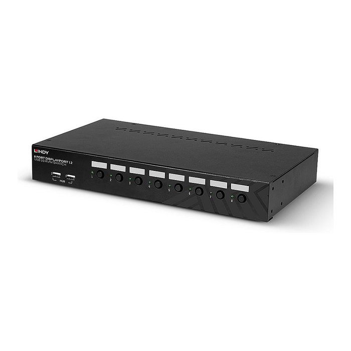Lindy 39540 KVM Switch para 8 ordenadores con DisplayPort, USB 2.0 y Audio, 4K Ultra HD, Negro