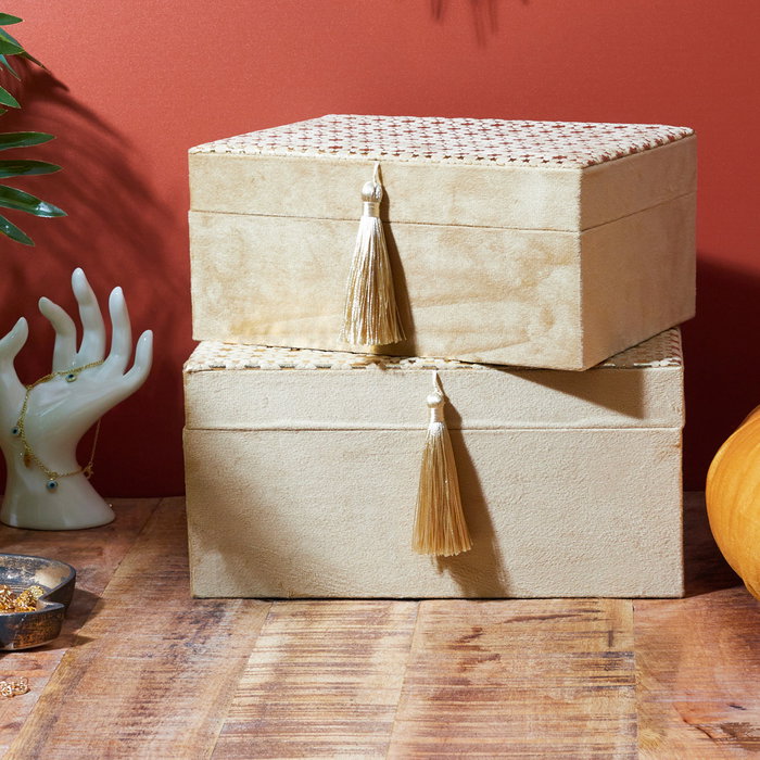 Home Deco Factory Juego 2 Cajas Decoradas Colección Mirage - 26x20 cm y 23x17 cm - Colores Surtidos