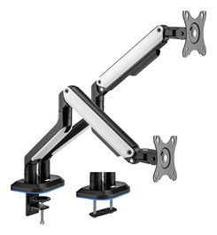 AISENS - SOPORTE DE MESA RGB GAMING CONTRAPESO GIRATORIO E INCLINABLE PARA MONITOR/TV 9KG (3 PIVOTES, 2 BRAZOS) DE 17-32, NEGRO-BLANCO