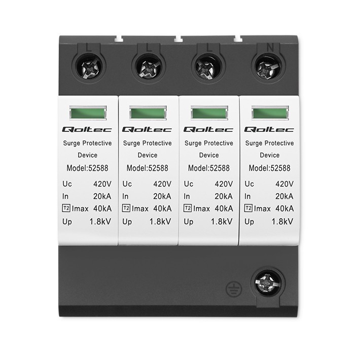 Qoltec Limitador de sobretensiones AC 4P 420V T2 C