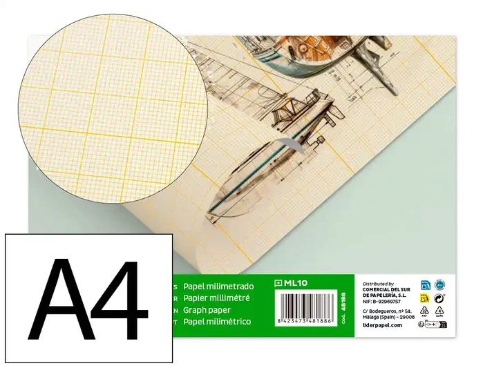 Liderpapel Papel de dibujo milimetrado DIN A4 80g/m2 pack de 10 hojas Liderpapel Papel de dibujo milimetrado DIN A4 80g/m2 pack de 10 hojas