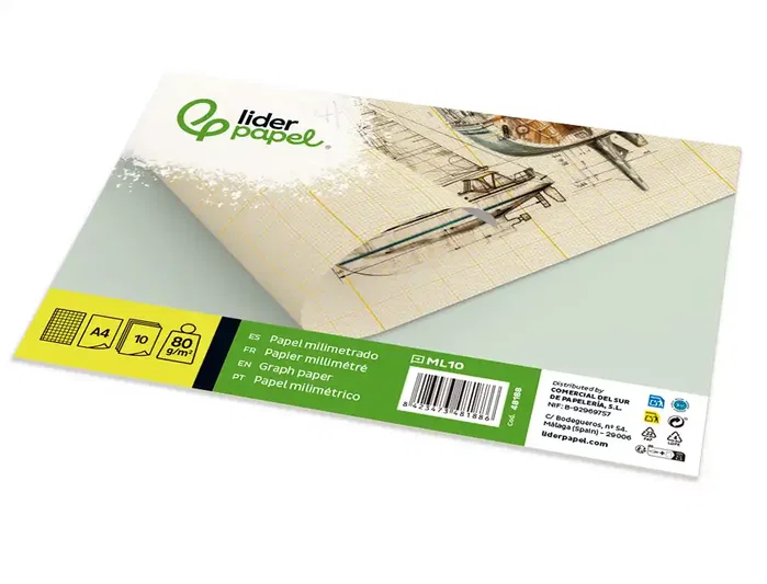 Liderpapel Papel de dibujo milimetrado DIN A4 80g/m2 pack de 10 hojas Liderpapel Papel de dibujo milimetrado DIN A4 80g/m2 pack de 10 hojas
