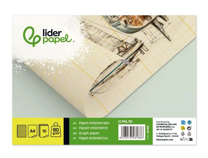 Liderpapel Papel de dibujo milimetrado DIN A4 80g/m2 pack de 10 hojas Liderpapel Papel de dibujo milimetrado DIN A4 80g/m2 pack de 10 hojas