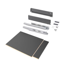 Emuca Kit de cajón para cocina o baño Vertex de altura 93mm con regulación 3D, tableros incluidos, módulo 450mm, Gris antracita