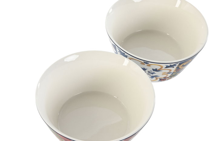 DKD Home Decor Set de 6 Cuencos de Porcelana Azulejos 550ml