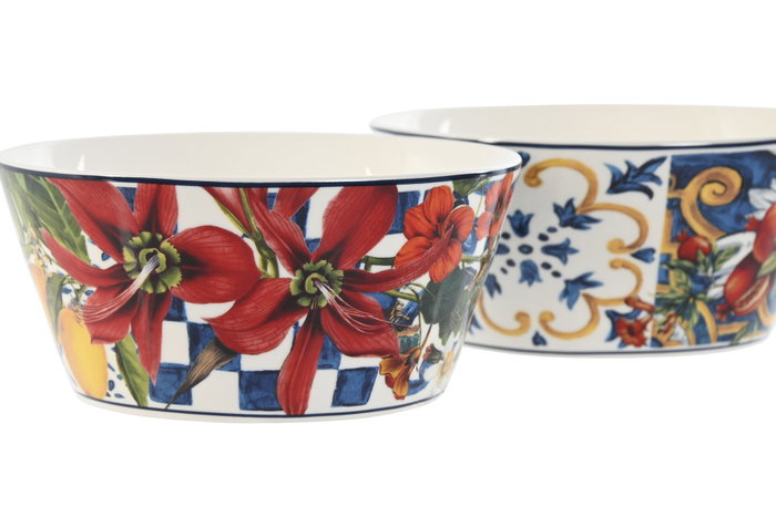 DKD Home Decor Set de 6 Cuencos de Porcelana Azulejos 550ml