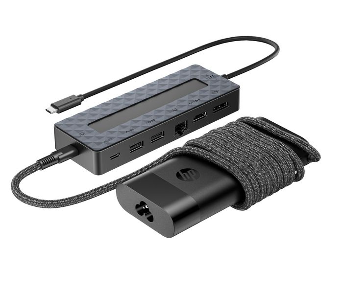 HP Hub USB-C Universal y Cargador para Portátil, Multipuerto con Doble Pantalla 4K, Carga Passthrough, Compatible con PCs USB-C