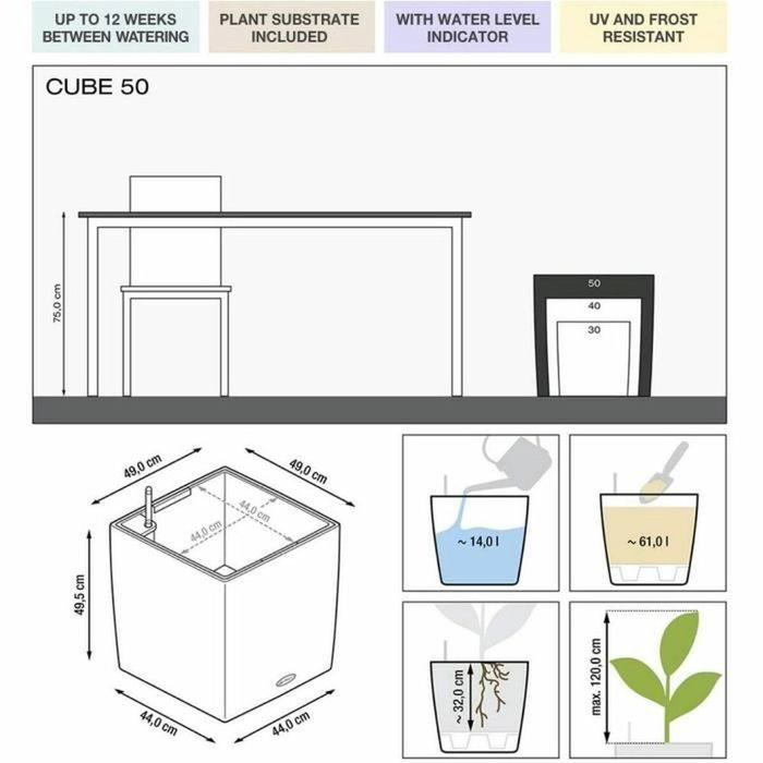 Lechuza Maceta Cube Premium 50 Negro Brillante