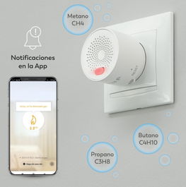 Garza Detector de Seguridad de Gas Smart Wifi 401347C - Alarma Sonoro y Visual, Notificaciones Móvil, Alta Sensibilidad, Conexión Wifi y Bluetooth