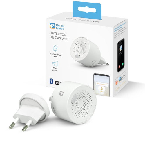 Garza Detector de Seguridad de Gas Smart Wifi 401347C - Alarma Sonoro y Visual, Notificaciones Móvil, Alta Sensibilidad, Conexión Wifi y Bluetooth