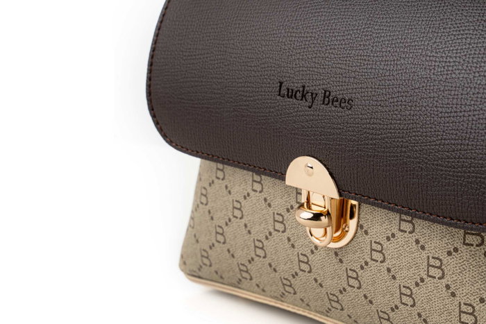 Lucky Bees Bolso bandolera 1278, Crema y Marrón, Piel de Polivinilo