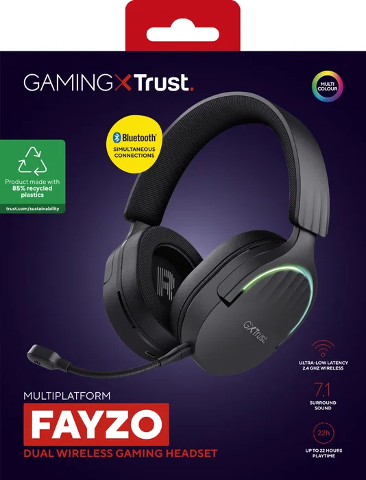 Trust GXT 491 Fayzo Auriculares Gaming Diadema Inalámbricos Dual USB-C/2.4GHz & Bluetooth con Micrófono Desmontable, Sonido 7.1 Virtual, Controladores 50mm, Batería 22h, Negro Trust GXT 491 Fayzo Auriculares Gaming Diadema Inalámbricos Dual USB-C/2.4GHz & Bluetooth con Micrófono Desmontable, Sonido 7.1 Virtual, Controladores 50mm, Batería 22h, Negro