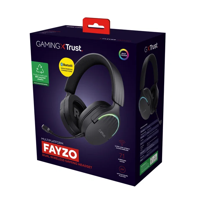 Trust GXT 491 Fayzo Auriculares Gaming Diadema Inalámbricos Dual USB-C/2.4GHz & Bluetooth con Micrófono Desmontable, Sonido 7.1 Virtual, Controladores 50mm, Batería 22h, Negro Trust GXT 491 Fayzo Auriculares Gaming Diadema Inalámbricos Dual USB-C/2.4GHz & Bluetooth con Micrófono Desmontable, Sonido 7.1 Virtual, Controladores 50mm, Batería 22h, Negro