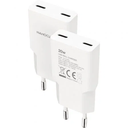 Nano Cable 10.10.2023 Cargador de Pared 2xUSB Tipo-C/PD 20W Blanco