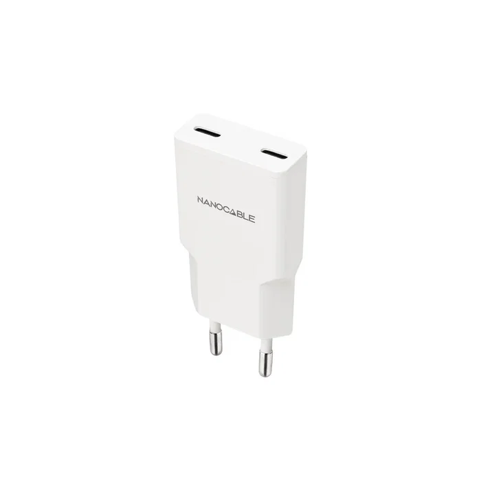Nanocable Cargador de Pared USB-C 20W, 2 Puertos, Carga Rápida Power Delivery, Blanco
