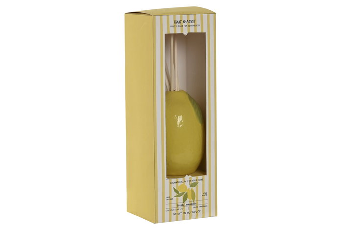 DKD Home Decor Ambientador Mikado Mediterraneo Limon Amarillo 8 x 11.5 x 8 cm (2 Unidades) Gres y Ratan 100 ml