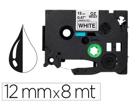 Q-connect Cinta TZE-231 Blanco-Negro 12mm, 8m - Cintas compatibles para rotuladoras Brother para etiquetado interior y exterior