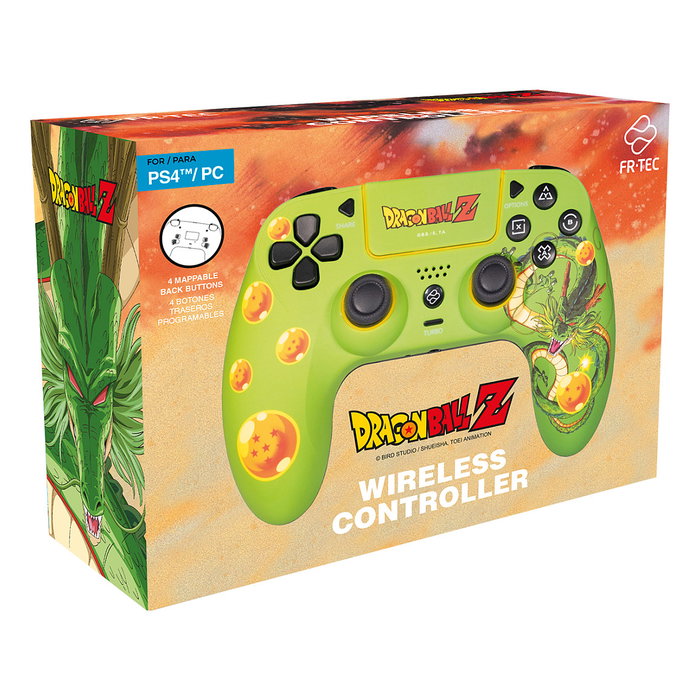 Blade Gaming Mando Dragon Ball Z Shenron Inalambrico con Luz LED RGB para PS4 y PC - Gamepad Verde/Naranja con Vibracion