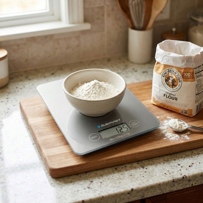 Blaupunkt Báscula de Cocina Digital 5 kg, Pantalla LCD, Superficie de Cristal Templado