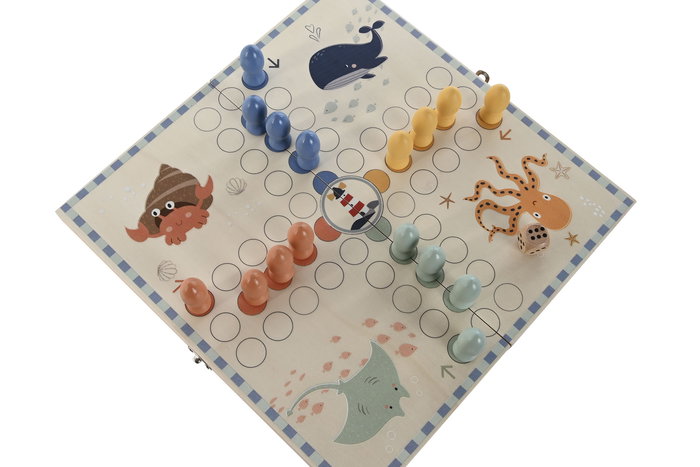 DKD Home Decor Juego De Mesa Kids 18 piezas Madera Multicolor Parchis Marino 13 x 3.3 x 26 cm