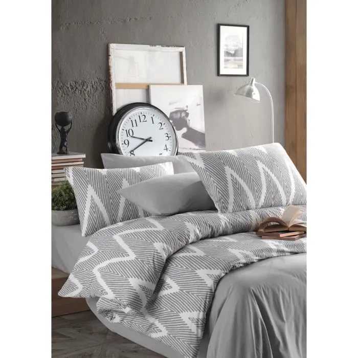 Juego de Cama 220x240 cm 2 Fundas Almohada 60x60 cm Algodón Poliéster Gris