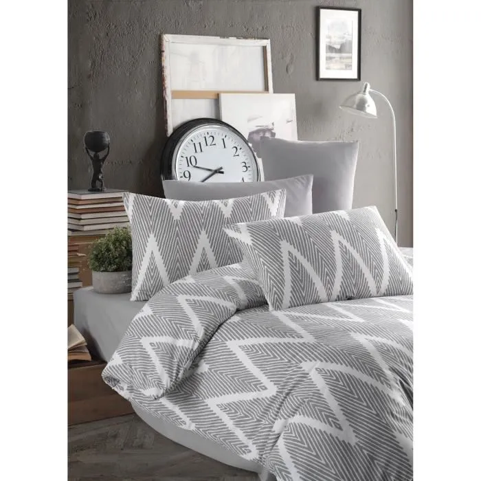 Juego de Cama 220x240 cm 2 Fundas Almohada 60x60 cm Algodón Poliéster Gris