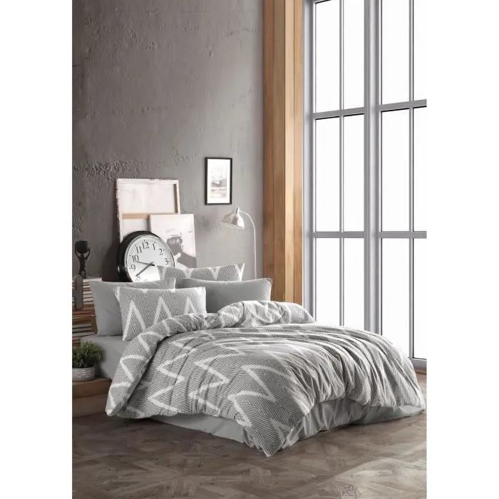 Juego de Cama 220x240 cm 2 Fundas Almohada 60x60 cm Algodón Poliéster Gris