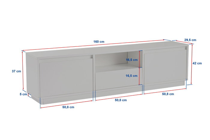 Nordure Soporte de TV Gris 160cm Ancho x 42cm Alto x 29.5cm Profundo - Elegante y Moderno Mueble de Salón