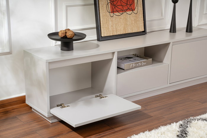 Nordure Soporte de TV Gris 160cm Ancho x 42cm Alto x 29.5cm Profundo - Elegante y Moderno Mueble de Salón
