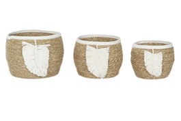 DKD Home Decor Cesta Set de 3 Piezas Natural Crema Fibra Algodon Macrame 33 x 27 x 33 cm