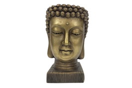 DKD Home Decor Macetero Oriental Dorado Fibra de Vidrio 25 x 36 x 25 cm con Buda