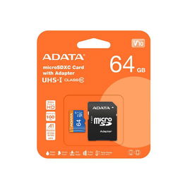 ADATA Tarjeta MicroSDXC Premier de 64GB, UHS-I, Clase 10, Velocidades 85/25 MB/s con Adaptador