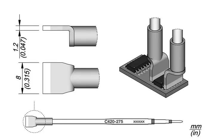 JBC TOOLS Pico tipo espátula de 8mm para pinza caliente