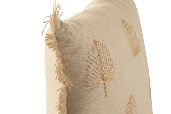 DKD Home Decor Cojín Algodón Hojas Bordado Beige y Marrón (Pack de 2)