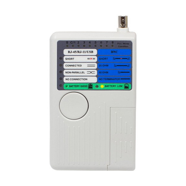 GoodConnections GC-N0097 Comprobador de Cables de Red con Unidad Remota para UTP/STP, RJ-45, RJ-11, BNC, USB - Prueba de Transmisión y Cortocircuito - 9V
