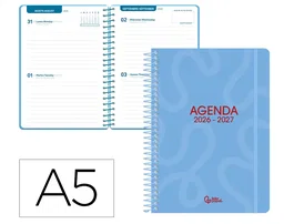 Liderpapel Agenda Escolar 2026-2027 Classic Espiral 2 Días Página A5 Bilingüe Papel FSC 70g Azul Turquesa