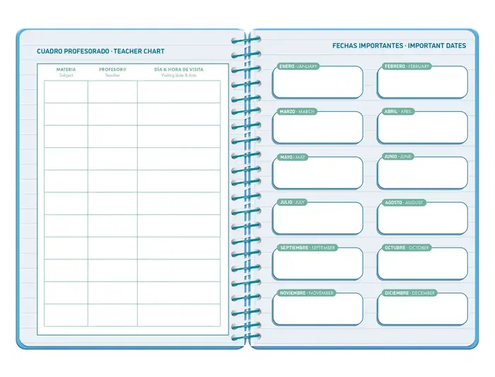 Liderpapel Agenda Escolar 2026-2027 Classic Espiral 2 Días Página A5 Bilingüe Papel FSC 70g Azul Turquesa