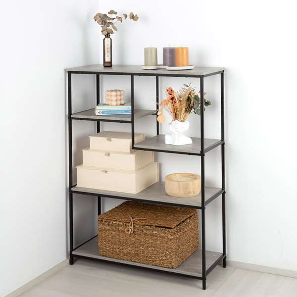 Max Home Estantería Asimétrica 4 Baldas 75x30x100cm Hierro y Madera MDF