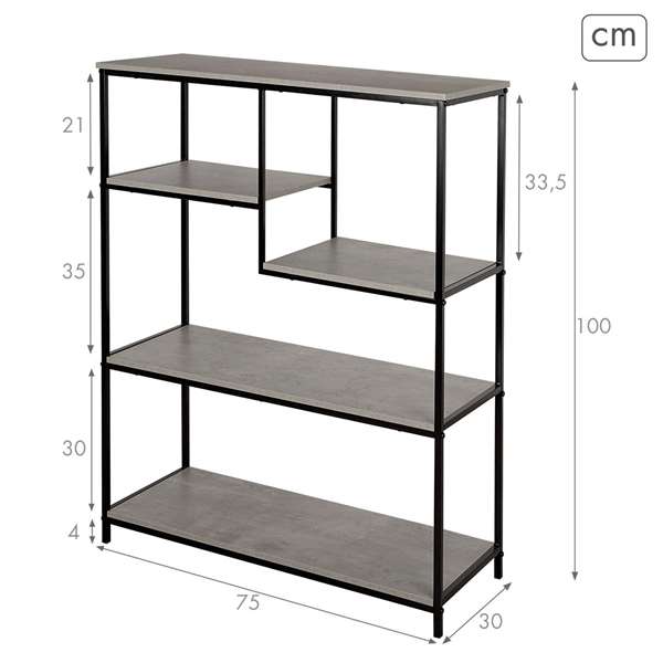 Max Home Estantería Asimétrica 4 Baldas 75x30x100cm Hierro y Madera MDF