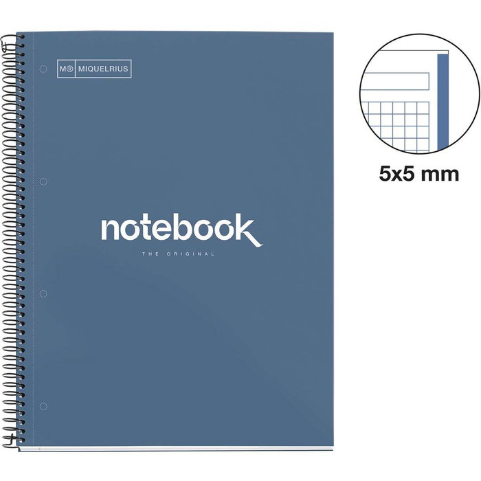 Miquelrius Cuaderno Espiral Emotions DIN A4 de 80 Hojas, Cuadriculado 5 mm, Azul Miquelrius Cuaderno Espiral Emotions DIN A4 de 80 Hojas, Cuadriculado 5 mm, Azul