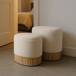 S/2 Puf Baúl Crema Dm-Tejido 44 X 34 X 45 cm