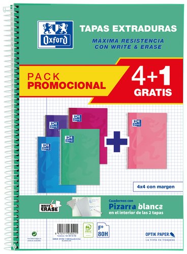 Bloc Oxford School Tapa Extra Fº 80H Cuadric.4X4 90G Pack 4+1 (Col. Tendencia) Bloc Oxford School Tapa Extra Fº 80H Cuadric.4X4 90G Pack 4+1 (Col. Tendencia)