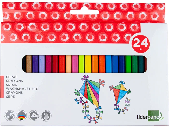 Liderpapel Lápices de cera caja de 24 unidades colores surtidos resistentes triangulares Liderpapel Lápices de cera caja de 24 unidades colores surtidos resistentes triangulares