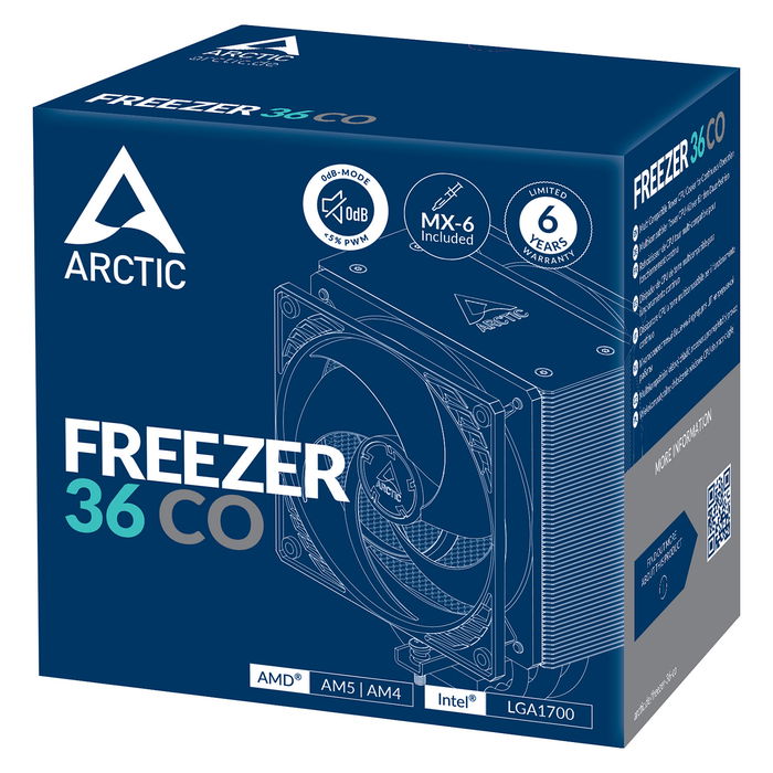 ARCTIC Refrigerador CPU Arctic Freezer 36 CO ACFRE00122A, 12 cm, 2 Ventiladores, Negro/Plata
