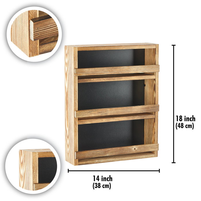 Aberto Design Estantería de Madera de Tres Capas 48x34x8 cm, Diseño Natural para Salón, Dormitorio u Oficina, Calidad Artesanal
