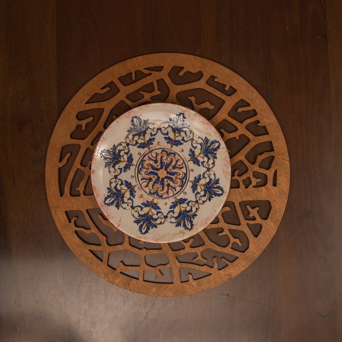 Hermia Coral - Walnut Juego de Salvamanteles de Madera (4 Piezas) 36x36cm