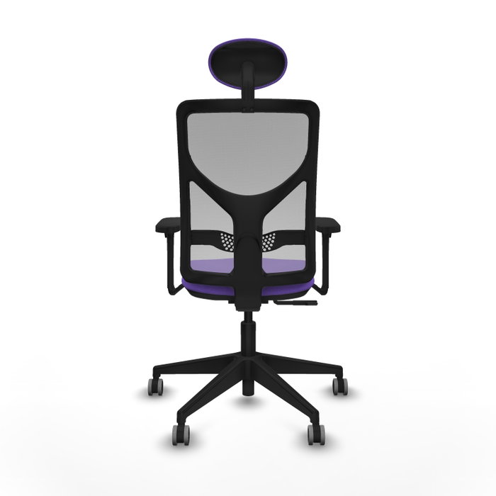Silla de oficina Motilla con mecanismo Sincro tapizada con Tela color Lila y malla color Gris. Equipada con lumbar 1D, Brazos 3D, Cabecero Fijo y Ruedas 65 mm parqué Silla de oficina Motilla con mecanismo Sincro tapizada con Tela color Lila y malla color Gris. Equipada con lumbar 1D, Brazos 3D, Cabecero Fijo y Ruedas 65 mm parqué