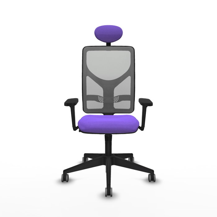 Silla de oficina Motilla con mecanismo Sincro tapizada con Tela color Lila y malla color Gris. Equipada con lumbar 1D, Brazos 3D, Cabecero Fijo y Ruedas 65 mm parqué Silla de oficina Motilla con mecanismo Sincro tapizada con Tela color Lila y malla color Gris. Equipada con lumbar 1D, Brazos 3D, Cabecero Fijo y Ruedas 65 mm parqué
