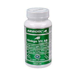 AIRBIOTIC Ginkgo Biloba 6000 mg 90 Comprimidos con Vitaminas B6, B9 y B12 para función psicológica y homocisteína