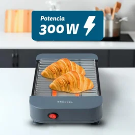 Grunkel TSP-MINISIZE Tostadora Plana Compacta para 2 Rebanadas, 300 W, Bandeja Extraíble, Resistencia de Cuarzo, Color Gris